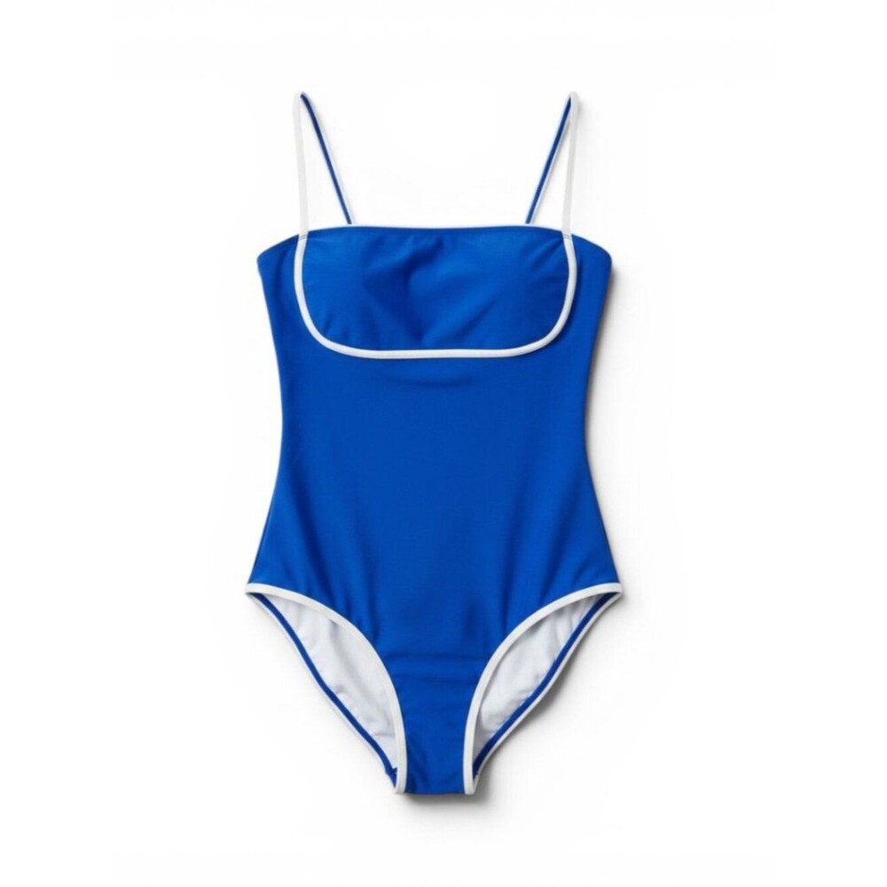 Classic Blue One-Piece Swimsuit with White Trim